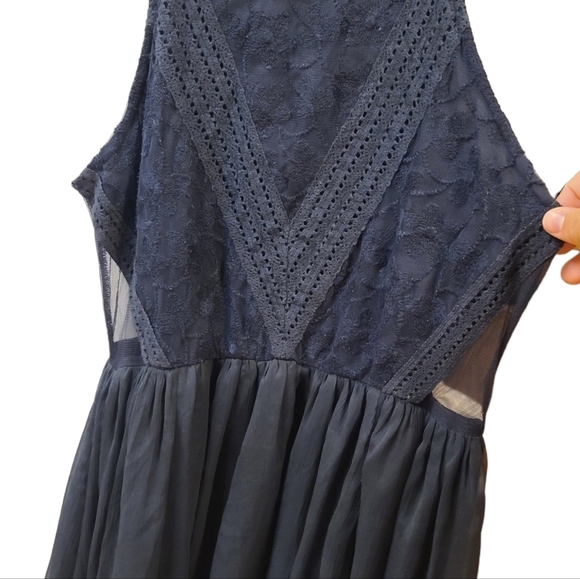Abercrombie & Fitch Halter Navy Lace Chiffon Tiered Dress Lined Size medium - Picture 4 of 14